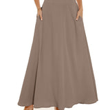 romildi  Pleated Long Skirt, Loose Casual Skirt For Spring & Summer, Women's Clothing