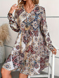 Floral Print V Neck Dress, Elegant Long Sleeve Dress For Spring & Fall, Women's Clothing