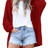 Romildi Romildi Boho Crochet Knit Cardigan, Vacation Beach Wear Solid Draped Mid Length Summer Sweater, Women's Clothing