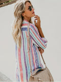 Romildi Casual Striped Shirt, Button Up Top For Spring & Fall, Women's Clothing