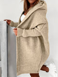 Romildi Oversized Hooded Knitted Cardigan, Long Sleeve Casual Sweater For Winter & Fall, Women's Clothing