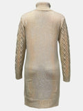 Romildi Solid Turtleneck Split Knitted Dress, Elegant Long Sleeve Dress For Fall & Winter, Women's Clothing