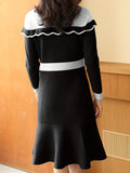 Romildi Ruffle Trim Color Block Dress, Casual Crew Neck Long Sleeve Dress, Women's Clothing