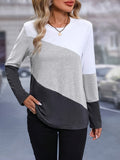 Romildi Color Block Crew Neck T-Shirt, Casual Long Sleeve T-Shirt For Spring & Fall, Women's Clothing