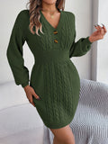 Romildi Cable Knit Sweater Dress, Casual V Neck Long Sleeve Dress, Women's Clothing