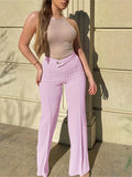 Romildi Tailored Solid Pants, Solid High Waist Wide Leg Work Office Pants, Women's Clothing