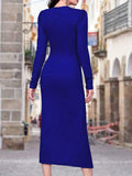 Romildi Solid Surplice Neck Wrap Dress, Elegant Long Sleeve Twist Front Dress For Spring & Fall, Women's Clothing