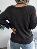 Romildi Solid Cable Knit Sweater, Casual Crew Neck Long Sleeve Sweater, Women's Clothing