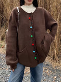 Romildi Button Front Knitted Cardigan, Casual Long Sleeve Cardigan With Pockets For Fall & Winter, Women's Clothing