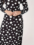 Romildi Polka Dot Print Long Sleeve Dress, Casual V Neck Split Hem Dress For Spring & Fall, Women's Clothing