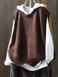 Romildi Solid Crew Neck Knitted Vest, Casual Sleeveless Loose Sweater, Women's Clothing
