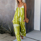 Romildi Romildi Plus Size Boho Jumpsuit, Women's Plus Tie Dye V Neck Medium Stretch Loose Fit Jumpsuit