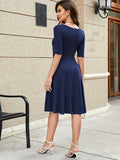 Romildi Solid Surplice Neck Dress, Casual Short Sleeve Dress, Women's Clothing