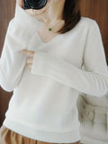 Romildi Long Sleeve Knitted Top, V Neck Elegant Casual Top, Women's Clothing