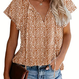 Romildi V Neck Flutter Sleeve Blouse, Loose Casual Top For Summer & Spring, Women's Clothing