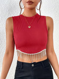 Fringe Hem Crop Tank Top, Sexy Sleeveless Tank Top For Summer, Women's Clothing