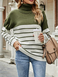 Romildi Striped Turtle Neck Pullover Sweater, Casual Long Sleeve Sweater, Women's Clothing