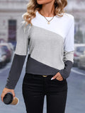 Romildi Color Block Crew Neck T-Shirt, Casual Long Sleeve T-Shirt For Spring & Fall, Women's Clothing