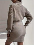 Romildi Turtleneck Sweater Dress, Casual Solid Long Sleeve Bodycon Dress, Women's Clothing