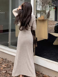 Romildi Ribbed V Neck Dress, Casual Long Sleeve Dress For Fall & Winter, Women's Clothing