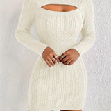 Romildi Cut Out Cable Knit Sweater Dress, Sexy Long Sleeve Bodycon Dress, Women's Clothing