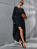Romildi Solid Simple Dress, Elegant Crew Neck Long Sleeve Maxi Dress, Women's Clothing