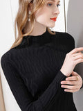 Romildi Solid Mock Neck Knitted Top, Elegant Long Sleeve Slim Thin Sweater, Women's Clothing