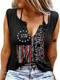 Romildi Women's USA Flag Print Tank Top, Casual Sleeveless V Neck Top, Casual Every Day Tops, Women's Clothing