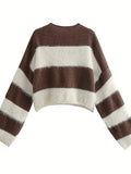 Romildi Color Block Striped Crew Neck Pullover Sweater, Casual Long Sleeve Sweater, Women's Clothing