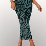 Romildi Romildi Allover Print Elastic Waist Skirt, Sexy Bodycon Skirt For Spring & Summer, Women's Clothing