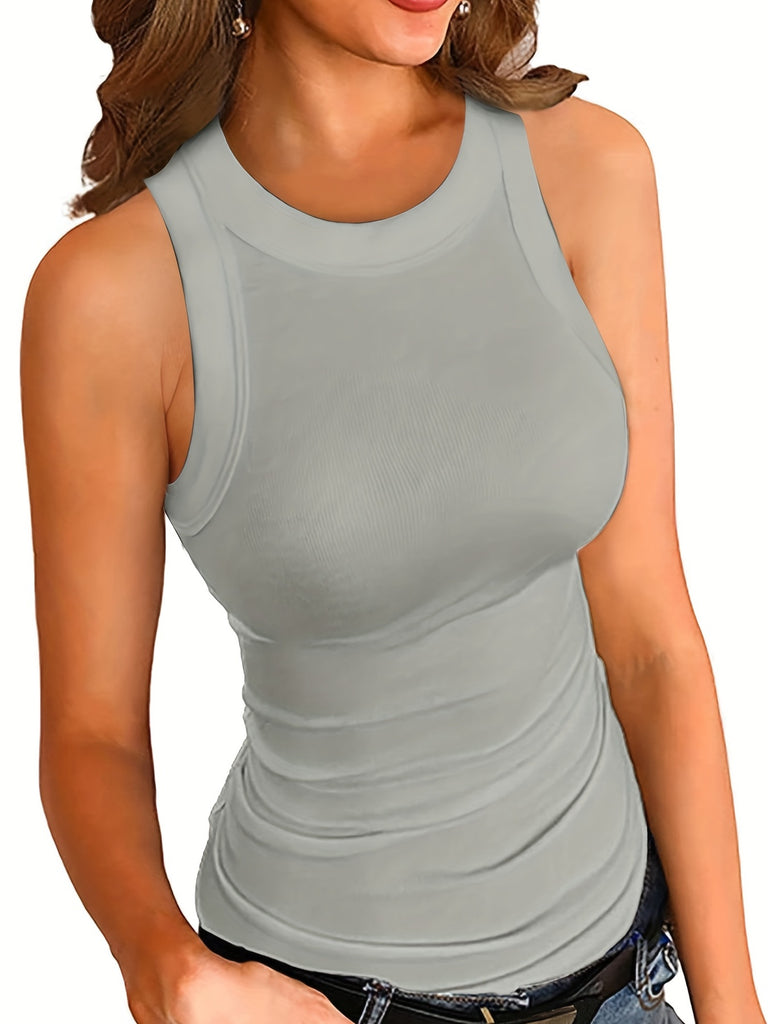 Romildi Ribbed Tank Top, Sleeveless Summer Casual Top, Women's Clothing