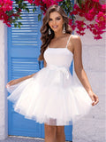 Contrast Mesh Spaghetti Strap Dress, Elegant Sleeveless Cami Dress For Spring & Summer, Women's Clothing