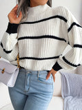 Romildi Striped Color Block Crew Neck Sweater, Casual Long Sleeve Loose Fall Winter Knit Sweater, Women's Clothing