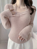 Romildi Solid Slim Halter Pullover Sweater, Casual Long Sleeve Cozy Sweater For Spring & Fall, Women's Clothing