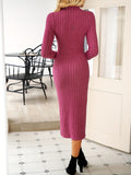 Romildi Solid Ribbed Knit Long Sleeve Dress, Casual Turtle Neck Slim Dress For Fall & Winter, Women's Clothing