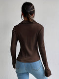 Romildi Textured Button Front Collared Blouse, Casual Long Sleeve Top For Spring & Fall, Women's Clothing