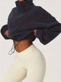 Romildi Women's Warm Fleece Crop Jacket With Zipper And Drawstring - Perfect For Casual Sports And Outdoor Activities