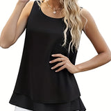 Romildi Romildi Layered Hem Crew Neck Tank Top, Casual Sleeveless Blouse For Summer, Women's Clothing