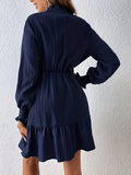Romildi Ruffle Hem Textured Solid Dress, Elegant Mock Neck Long Sleeve Dress, Women's Clothing