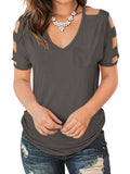 Romildi Women's T-shirt Solid Crew Neck Fashion Cutout Short-Sleeve T-Shirt