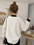 Romildi Solid Color Open Collar Pullover Sweatshirt, Casual Long Sleeve Lapel Sweatshirt For Fall & Winter, Women's Clothing