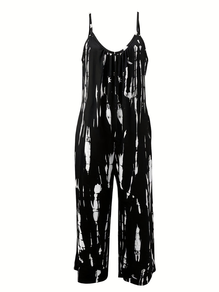 Romildi Women's Plus Size Tie Dye Cami Jumpsuit with Wide Leg and Medium Stretch