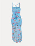 Romildi Floral Print Backless Dress, Spaghetti Strap Bodycon Dress, Women's Clothing