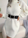 Romildi Turtleneck Solid Sweater Dress, Casual Long Sleeve Bodycon Dress, Women's Clothing