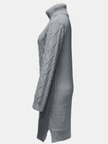 Romildi Solid Turtleneck Split Knitted Dress, Elegant Long Sleeve Dress For Fall & Winter, Women's Clothing