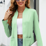 Romildi Solid Open Front Blazer, Casual Long Sleeve Pocket Blazer, Women's Clothing