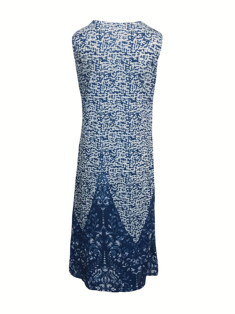 Romildi Floral Print V Neck Dress, Casual Sleeveless Summer Dress With Pockets, Women's Clothing