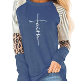 Romildi Faith Letter Print Crew Neck T-Shirt, Long Sleeve Casual Every Day Top For Spring & Fall, Women's Clothing