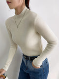 Romildi High Neck Rib Knit Sweater, Casual Solid Long Sleeve Sweater, Women's Clothing