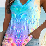 Romildi Bubble Gradient Print Sleeveless Top, Casual V Neck Summer Top, Women's Clothing